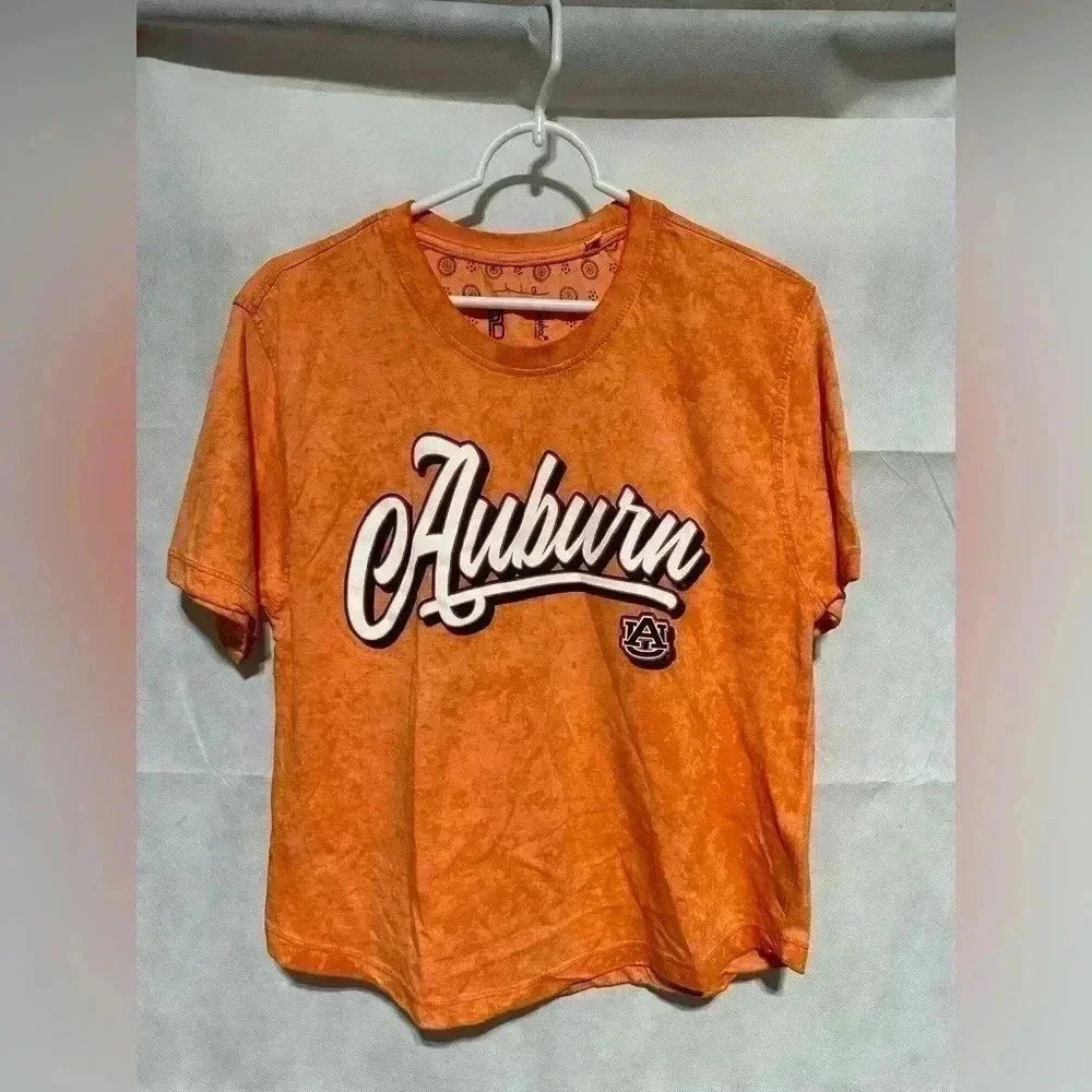 Pressbox Auburn Tigers Graphic T Shirt Crop Large Orange Tie Dye College Tee NEW